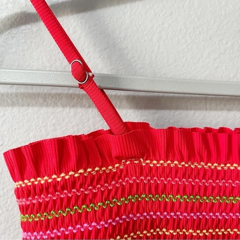 Maaij Camelia Fiesta Red Ruffled Smocked Crop Bikini Top Size 12 Swim Beach